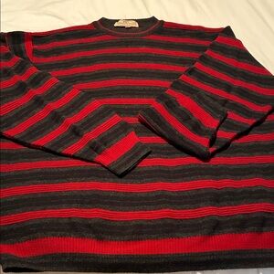 Pronto Uomo Red and Black Striped Crewneck Sweater Made in Italy